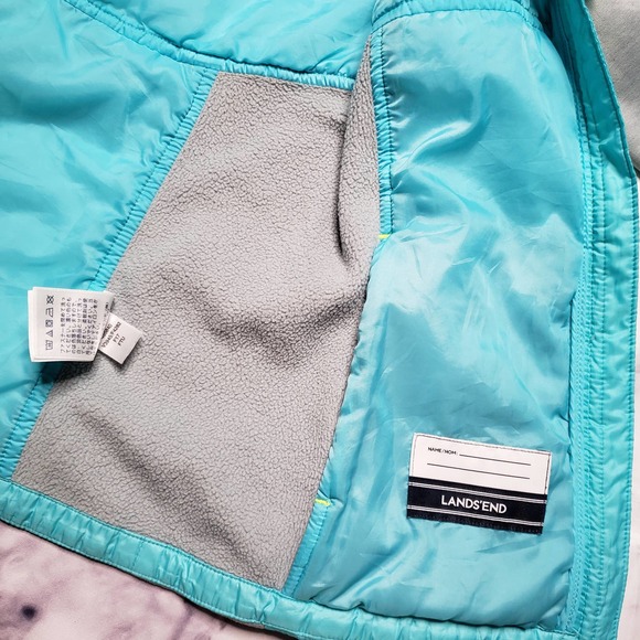 LANDS' END blue green girls hooded coat M - Picture 8 of 8
